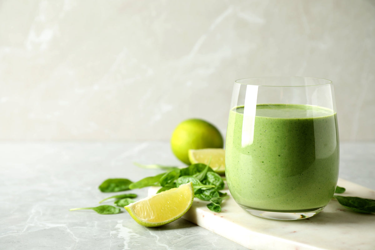 green smoothie with raspberry for Monday reset