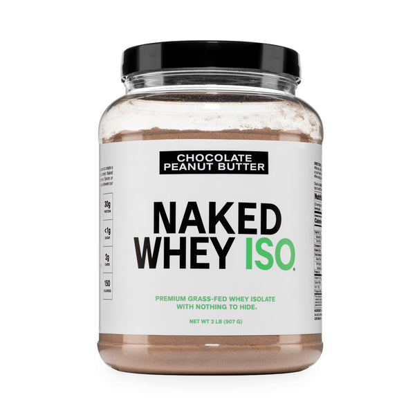 Polvo de proteína aislada de suero de leche alimentado con pasto sabor chocolate y mantequilla de maní | Aislado de suero Naked Whey - 2LB