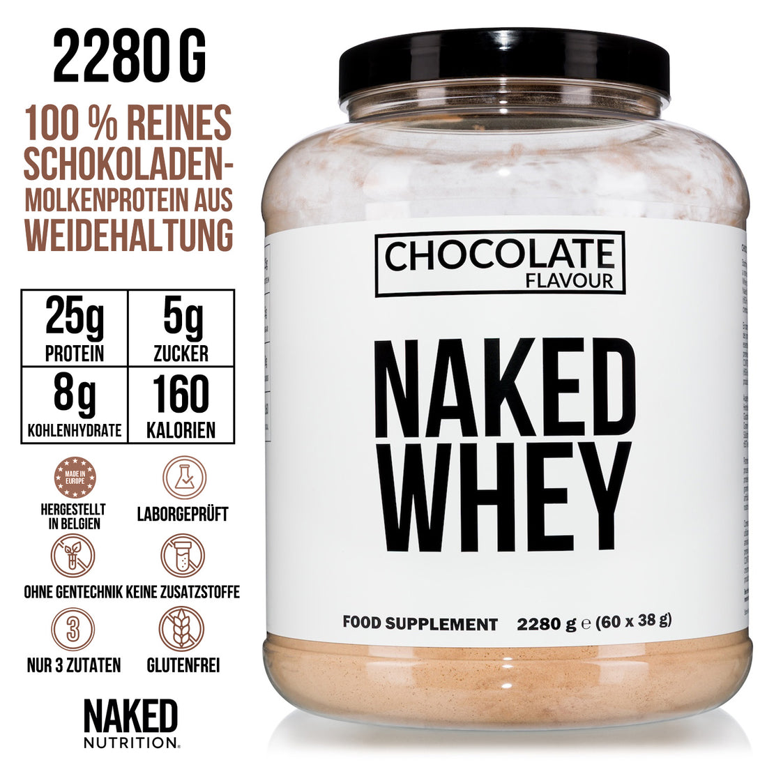 Schokoladen-Molkenproteinpulver | Naked Schokoladenmolke - 2280g