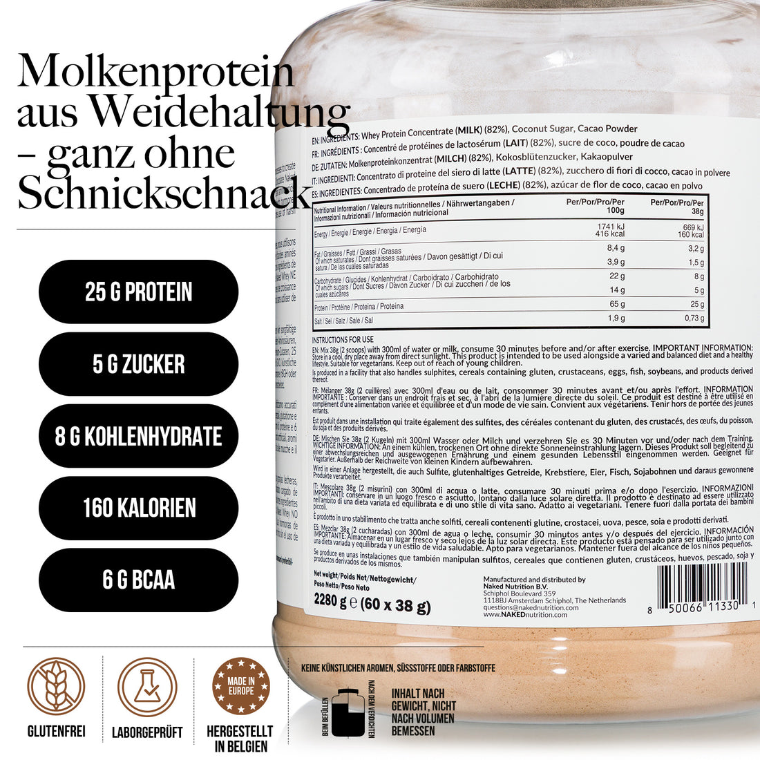 Schokoladen-Molkenproteinpulver | Naked Schokoladenmolke - 2280g