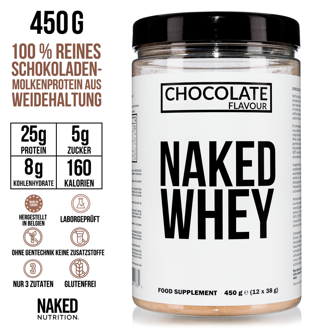 Schokoladen-Molkenproteinpulver | Naked Schokoladenmolke - 450g