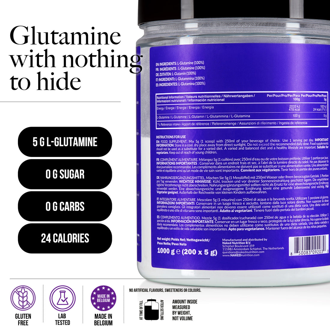 Glutammina in Polvere | Naked Glutamine - 1000g