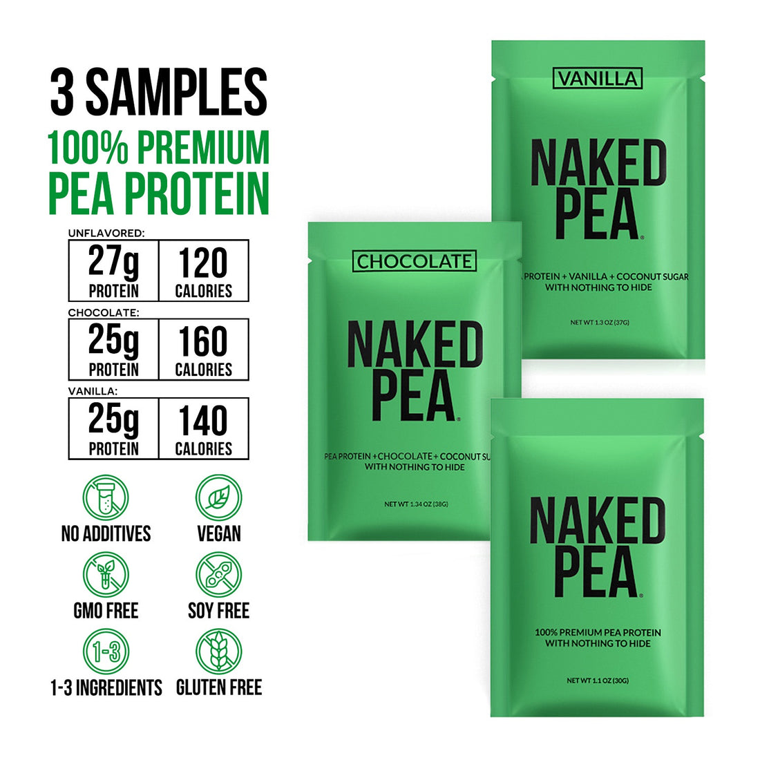 Paquete de muestra de proteína vegana en polvo