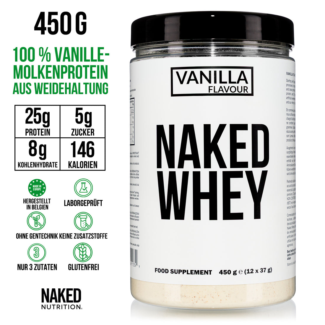 Vanille Whey Proteinpulver | Naked Vanillemolke - 450g