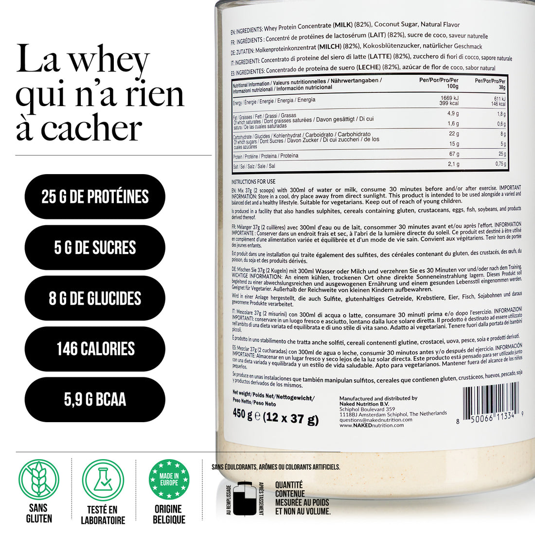 Protéines de Whey à la vanille | Naked Vanilla Whey - 450g