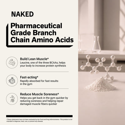 naked bcaas powder supporting lean muscle growth and workout recovery.