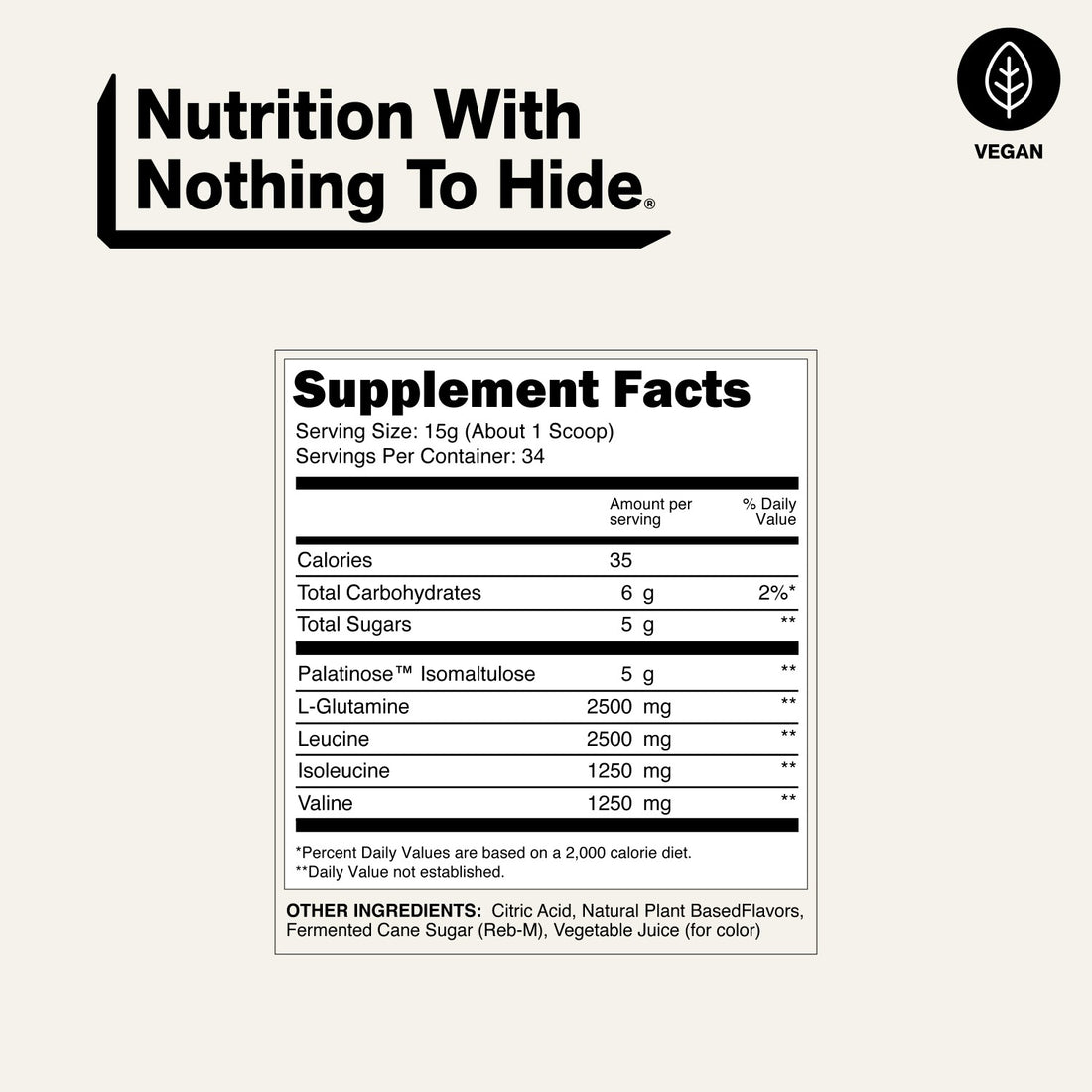 naked bcaas supplement facts showing leucine, isoleucine, and valine amounts.