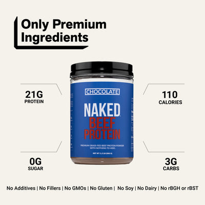 Naked Beef Protein Chocolate with 21g protein and zero sugar.
