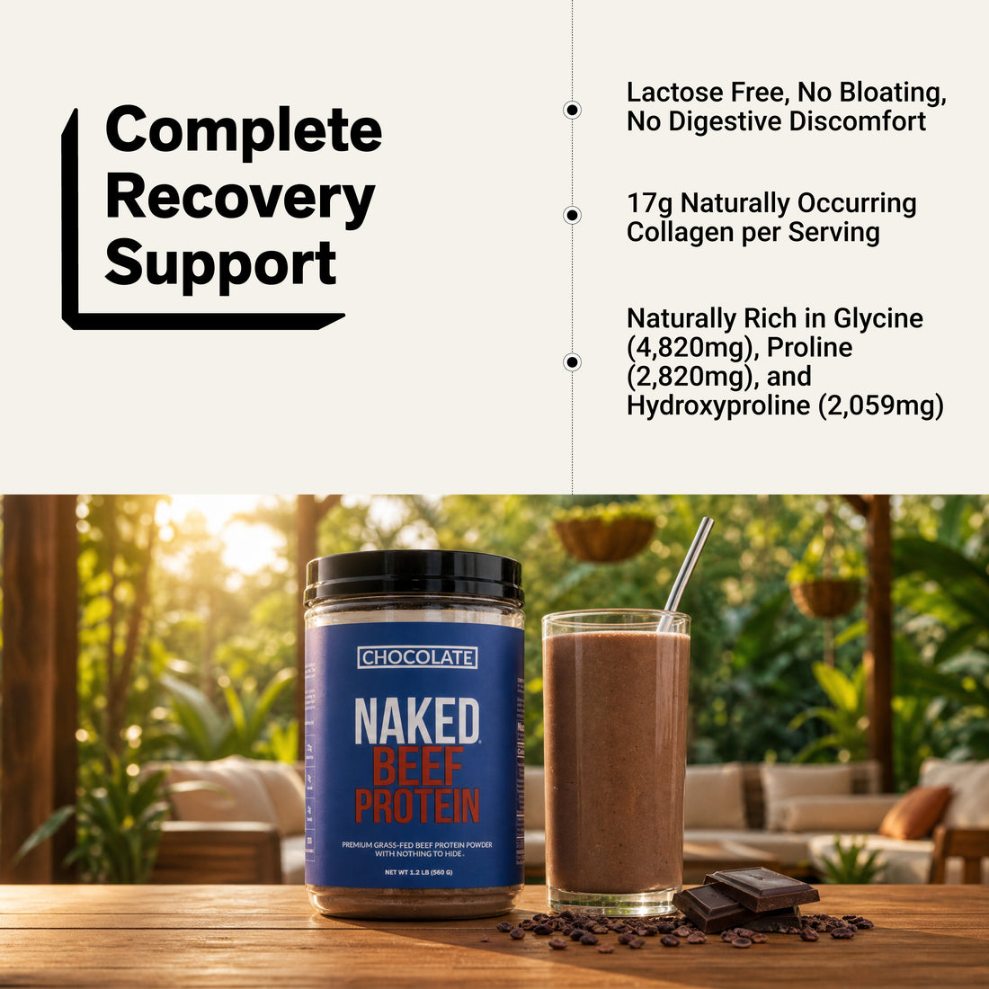 Naked Beef Protein Chocolate shake with naturally occurring collagen.
