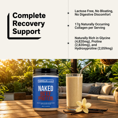 Naked Beef Protein Vanilla shake with naturally occurring collagen.