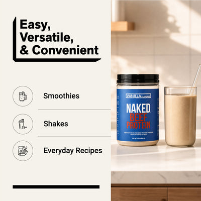 Vanilla Naked Beef Protein powder for smoothies, shakes and recipes.