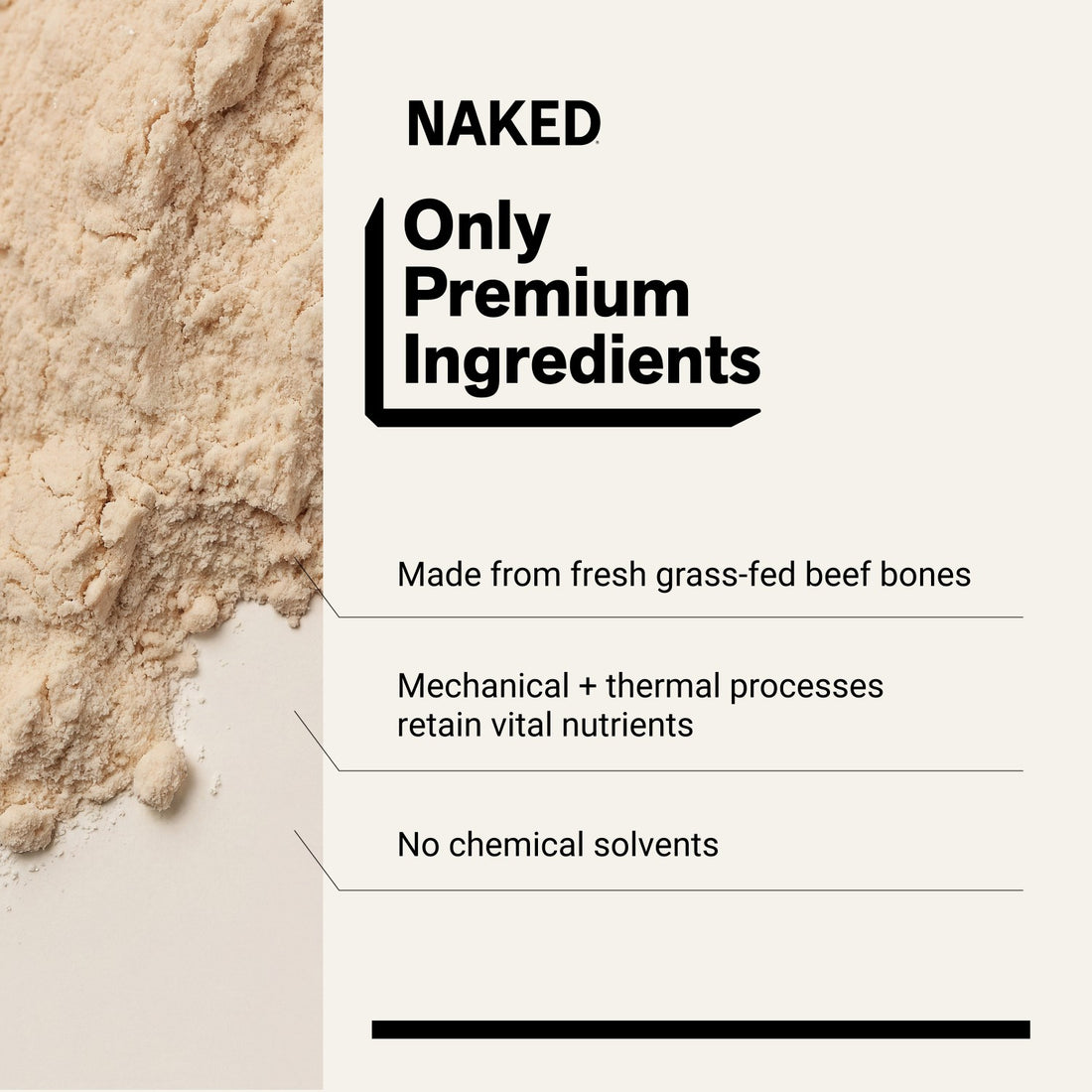 Unflavored Naked Bone Broth Protein with 2 ingredients.