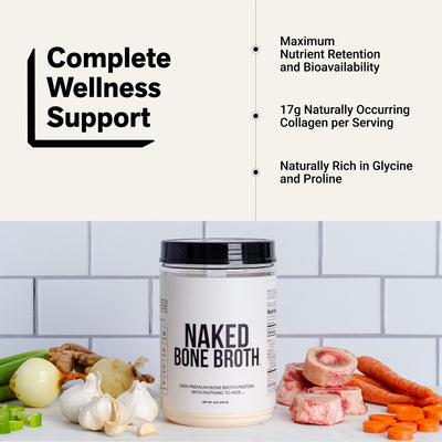 Naked Bone Broth Protein Unflavored with 17g collagen per serving.