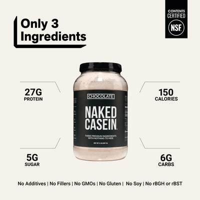 naked casein chocolate 2lb with 3 ingredients and 27g protein.