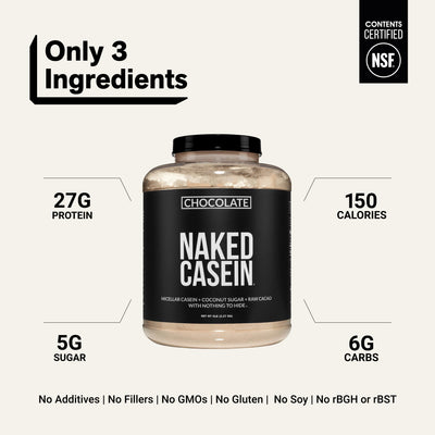 naked casein chocolate 5lb with 3 ingredients and 27g protein.