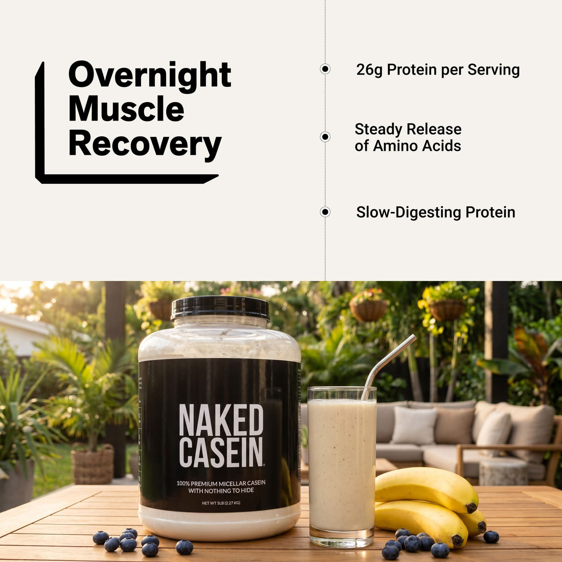 naked casein unflavored 5lb protein for overnight muscle recovery.