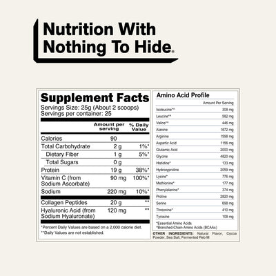 naked collagen advanced chocolate supplement facts and amino acid profile.