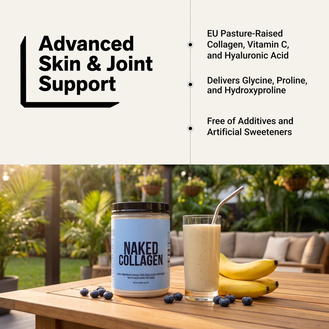 naked collagen advanced unflavored with vitamin c for skin and joints.