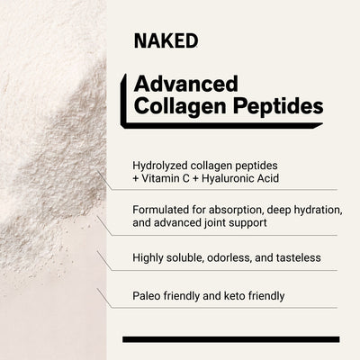 naked collagen advanced vanilla with 5 ingredients and 18g protein.