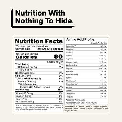 naked collagen chocolate nutrition facts and amino acid profile.