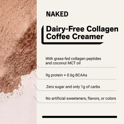 naked collagen creamer caramel with grass-fed collagen and mct oil.