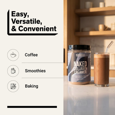 naked collagen creamer mocha for coffee, smoothies, and baking.