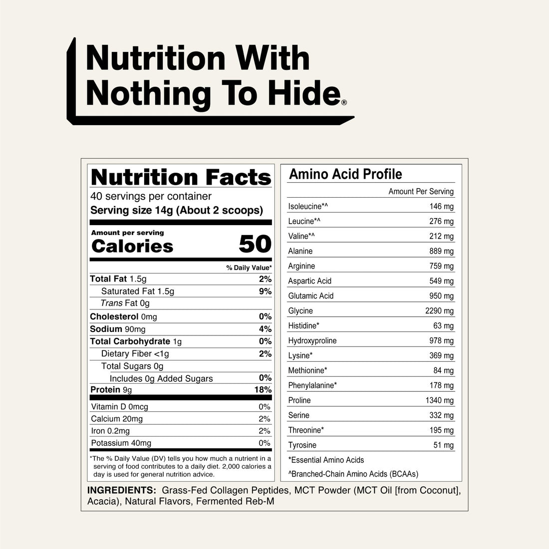 naked collagen creamer vanilla nutrition facts and amino acid profile.