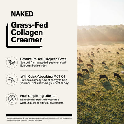 naked collagen creamer vanilla with grass-fed collagen and mct oil.