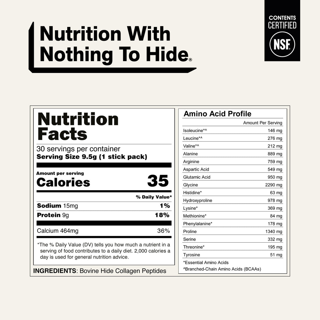 naked collagen stick packs nutrition facts and amino acid profile.