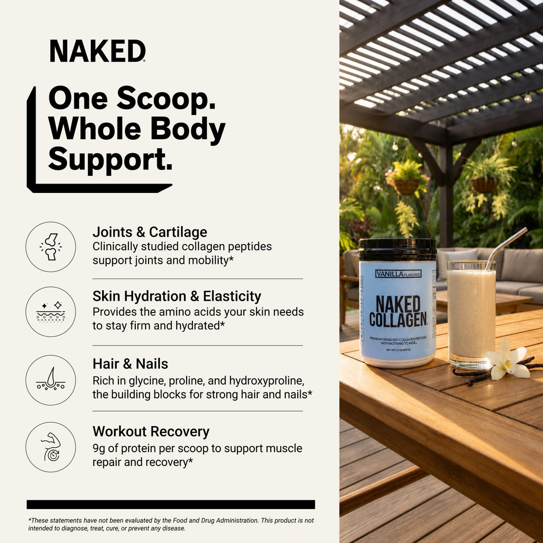 naked collagen vanilla peptides for skin, joints, hair, and nails.