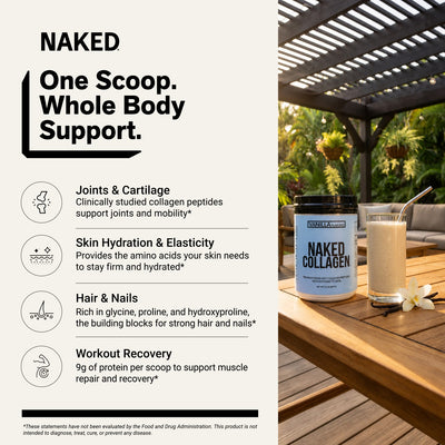 naked collagen vanilla peptides for skin, joints, hair, and nails.