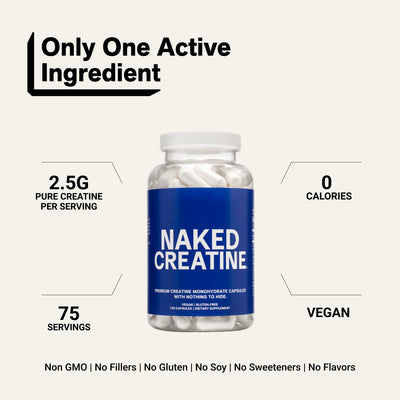 Naked Creatine capsules with 2.5g creatine per serving.