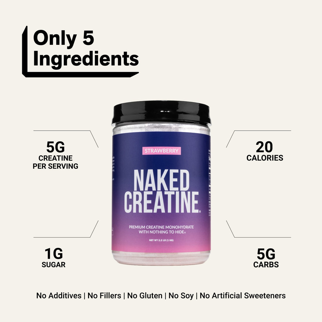 Ingredients: Naked Creatine Strawberry with 5g creatine per serving.