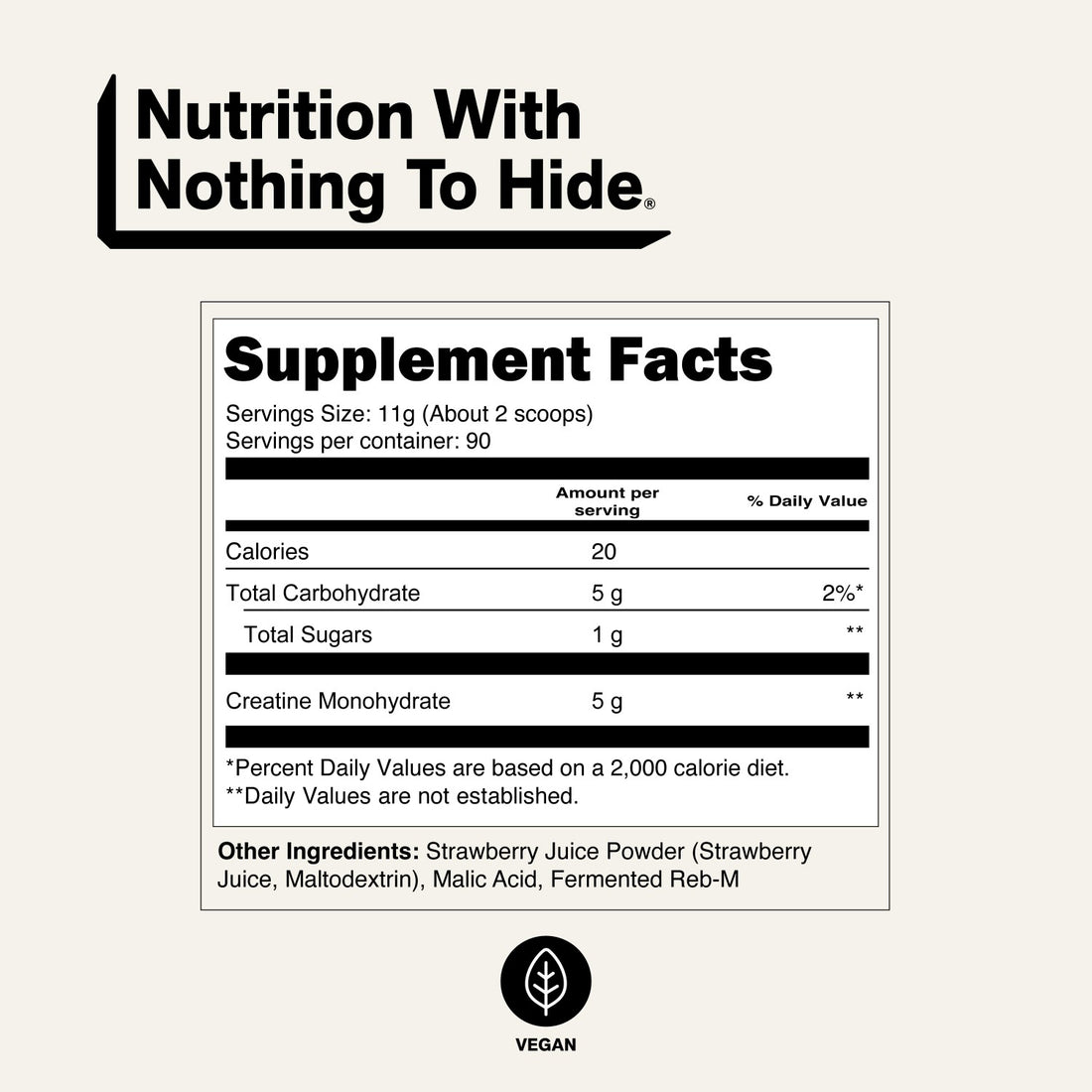 Supplement Facts: Naked Creatine Strawberry nutrition facts and ingredients.