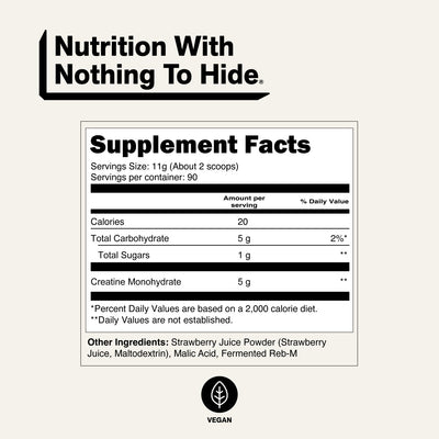 Supplement Facts: Naked Creatine Strawberry nutrition facts and ingredients.