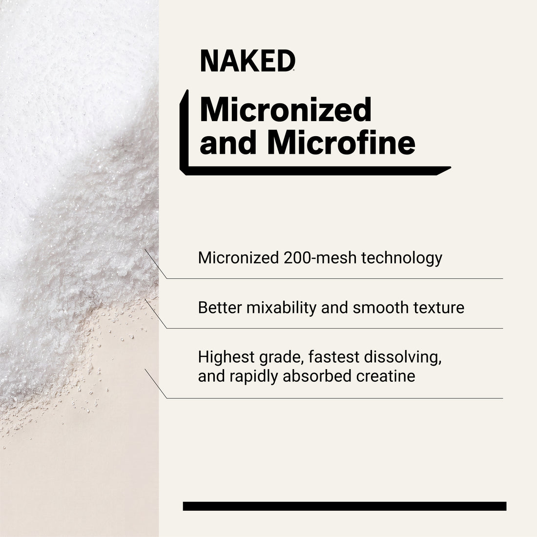 Naked Creatine Unflavored 30 stick packs featuring 5g pure creatine monohydrate per serving, zero calories, and no added ingredients.