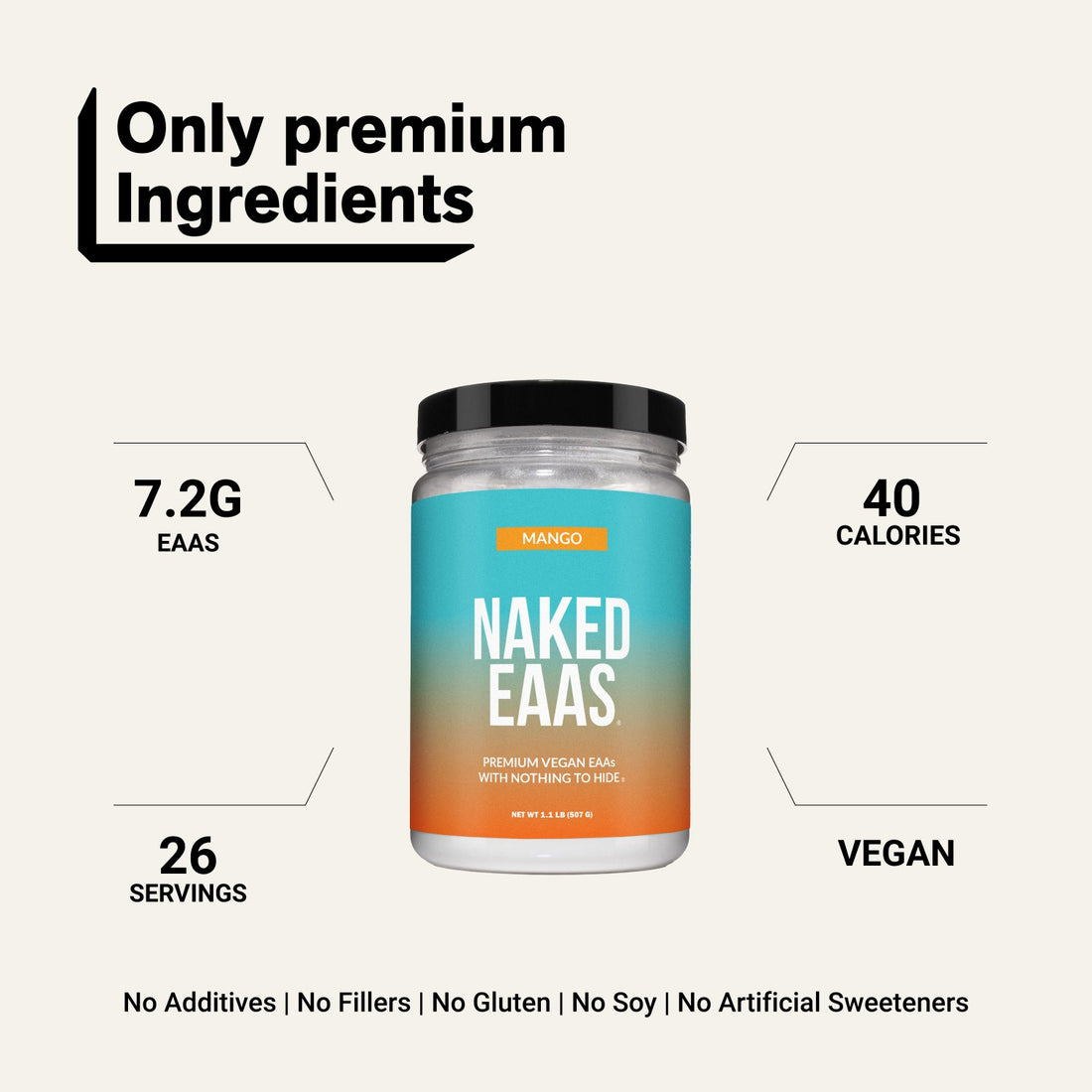 Naked EAAs Mango with 7.2g EAAs and 26 servings