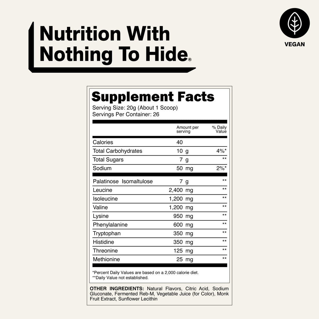 Naked EAAs Mango supplement facts and ingredients