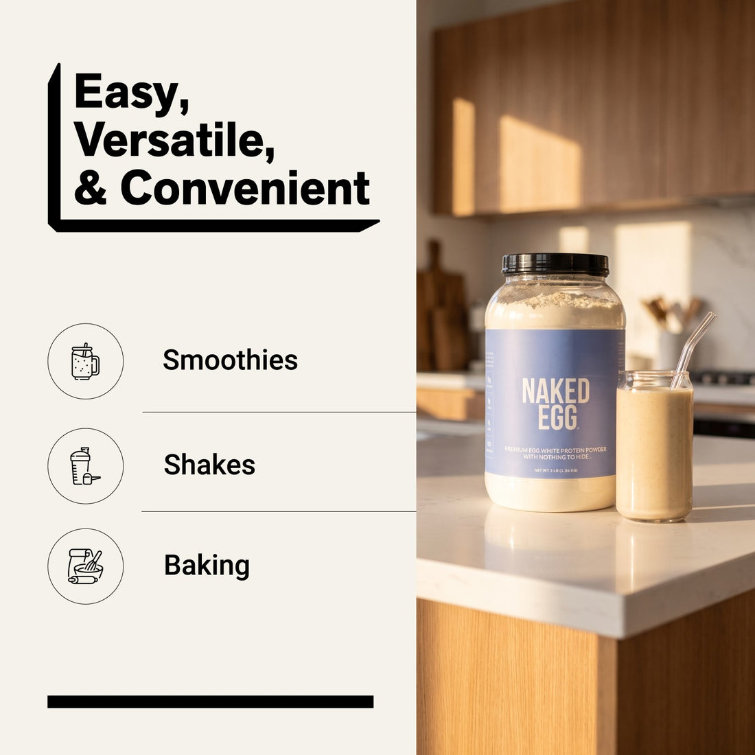 naked egg white protein powder for smoothies, shakes, and baking