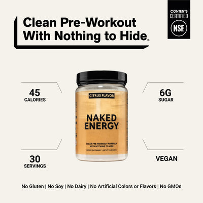 naked energy citrus pre-workout with 30 servings.