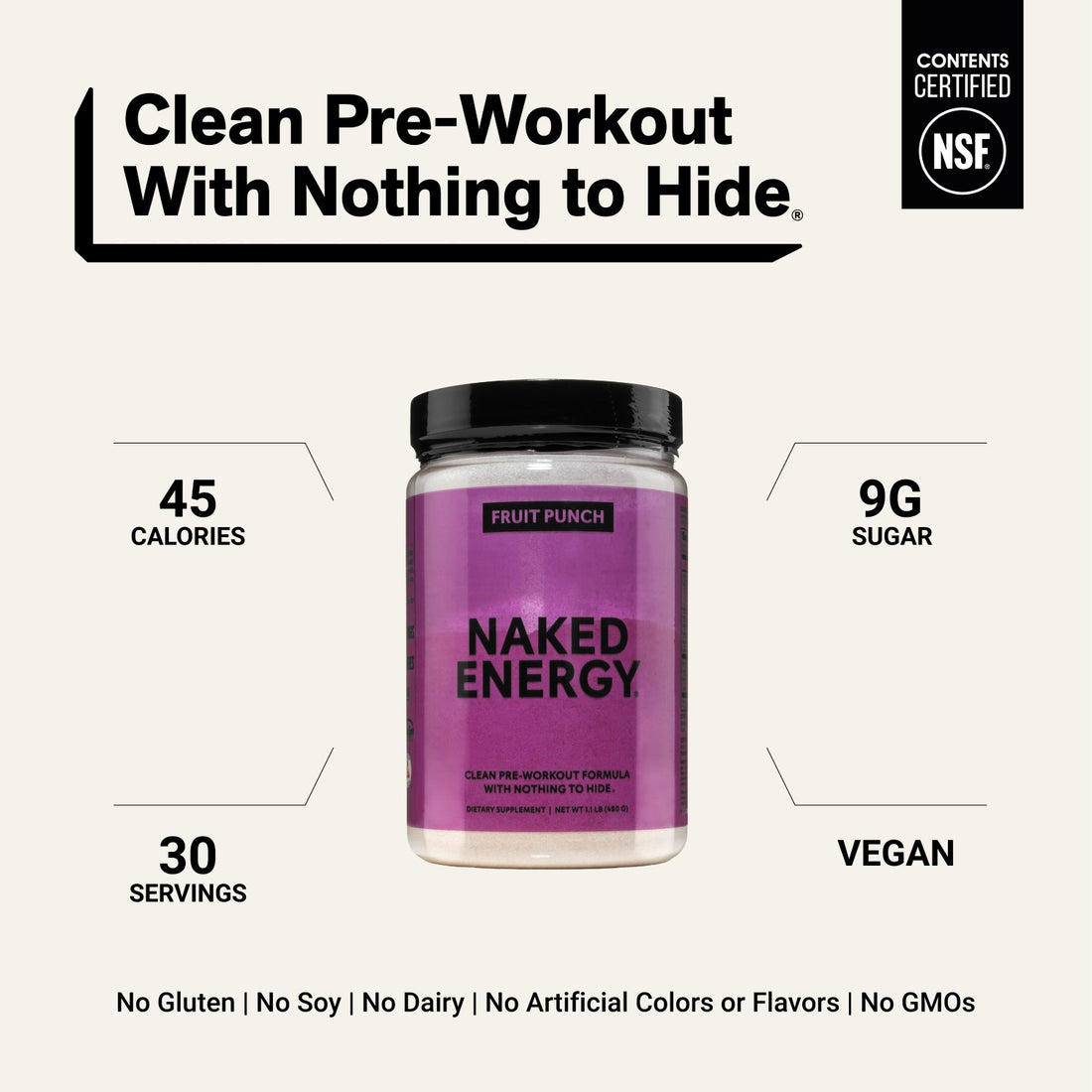 naked energy fruit punch pre-workout with 30 servings.