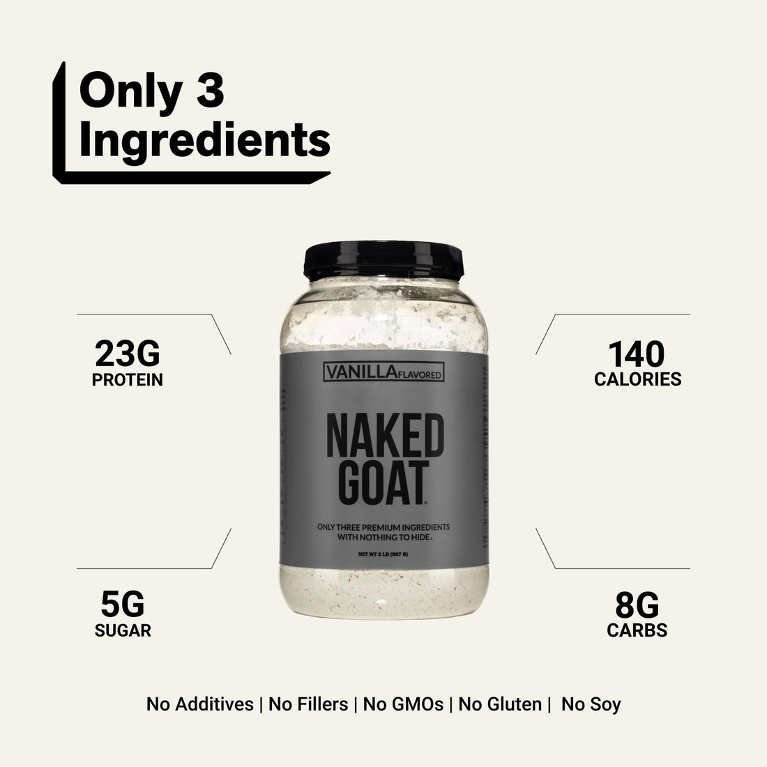 naked goat vanilla whey protein with 23 g protein.