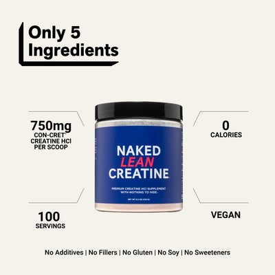 Naked Lean Creatine Unflavored with 750mg creatine HCl per scoop.