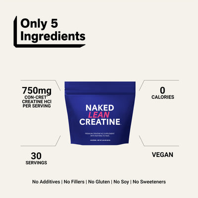 Naked Lean Creatine Unflavored, 30 stick packs with 750mg creatine HCl