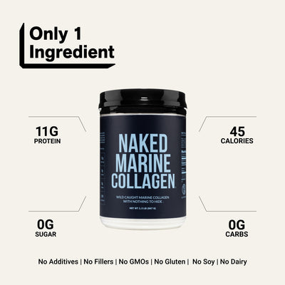 naked marine collagen with 11g protein, 45 calories, and zero sugar.