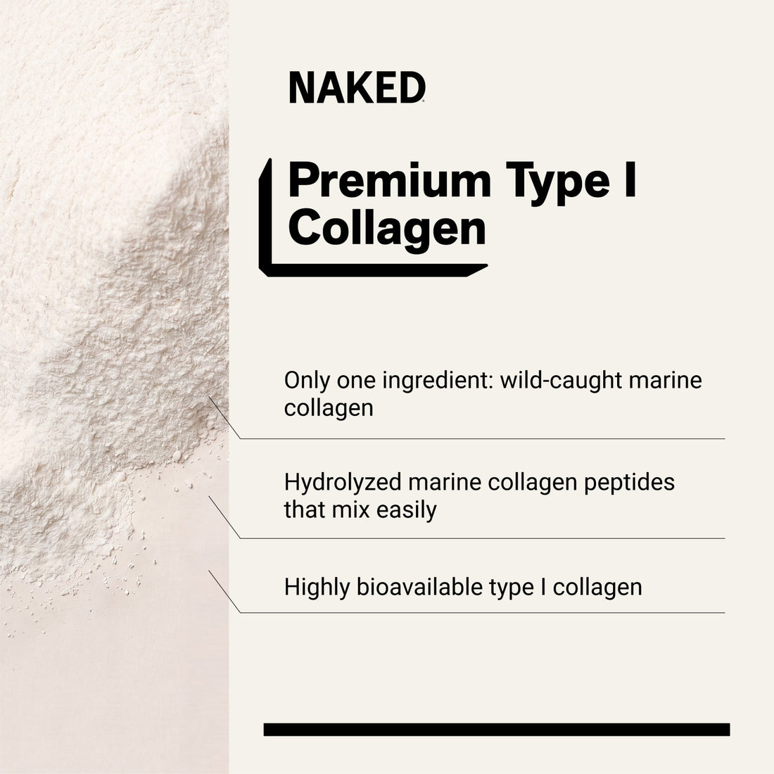 naked marine collagen with 11g protein, 45 calories, and zero sugar.