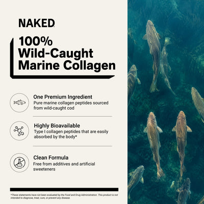 naked marine collagen sourced from wild-caught cod with pure type i collagen peptides.