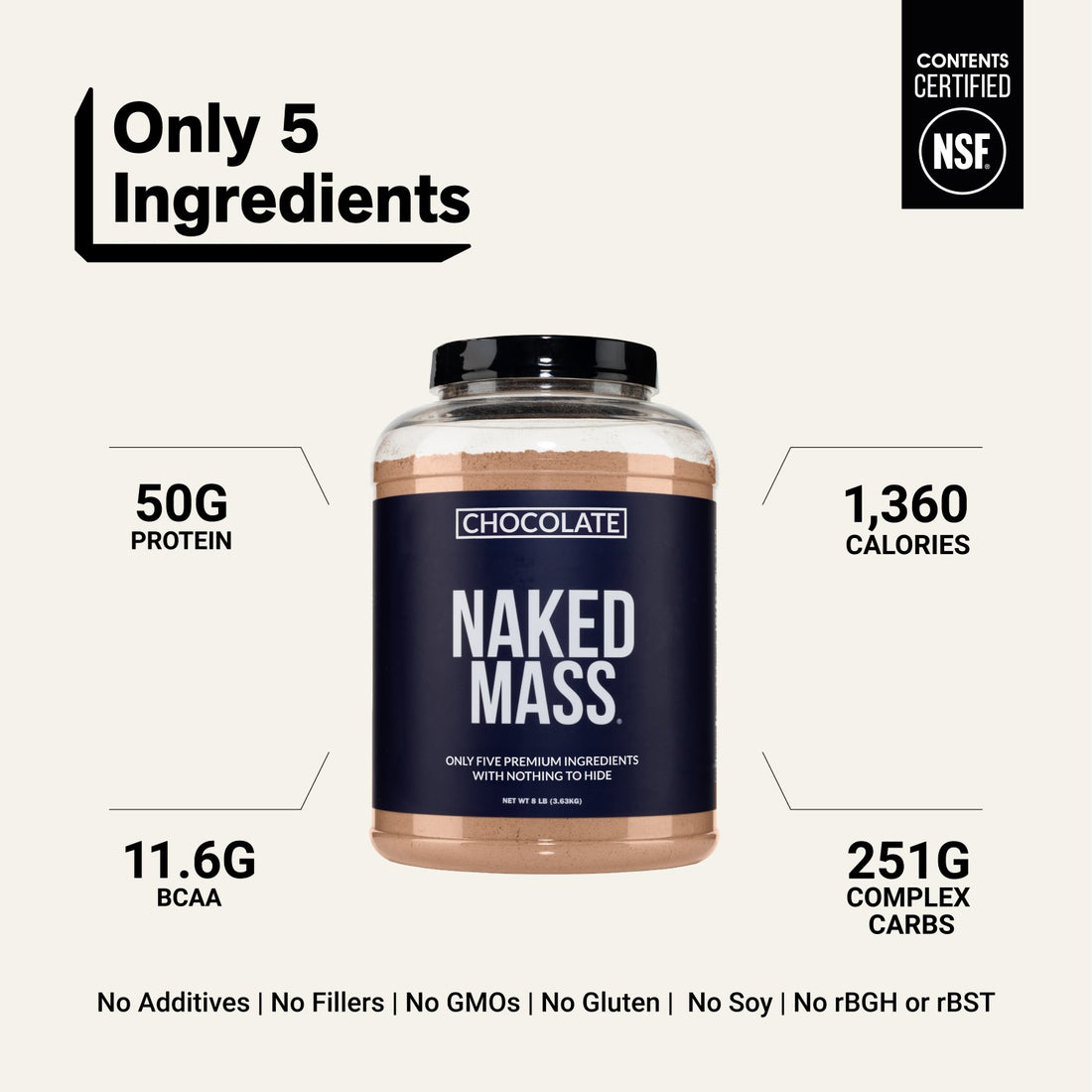 naked mass chocolate 8 lb with 50 g protein