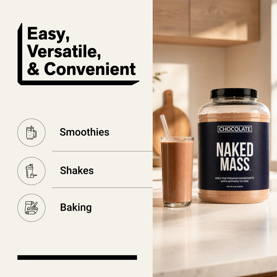 naked mass chocolate for smoothies, shakes and baking
