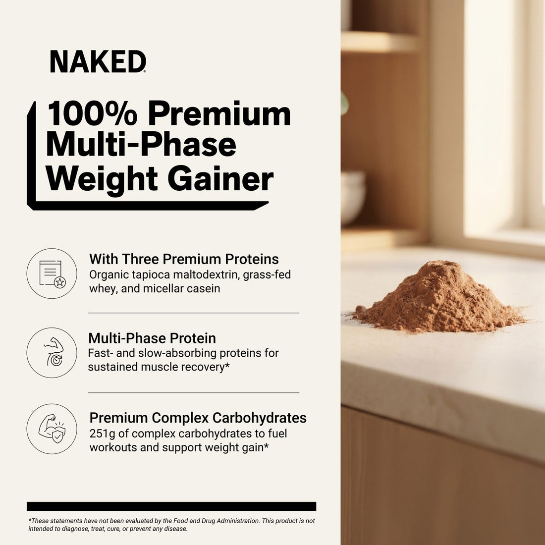 naked mass chocolate weight gainer benefits infographic